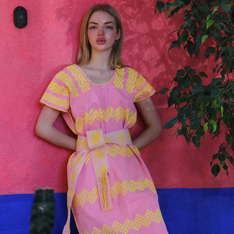 Kaftan Oviedo - Rosa Con Corazones y Zig Zag en Hombros