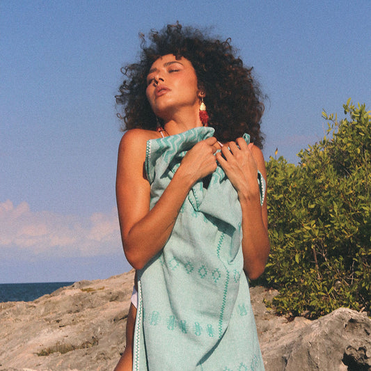 Kaftan Azurita - Aqua Con Toques De Bordado