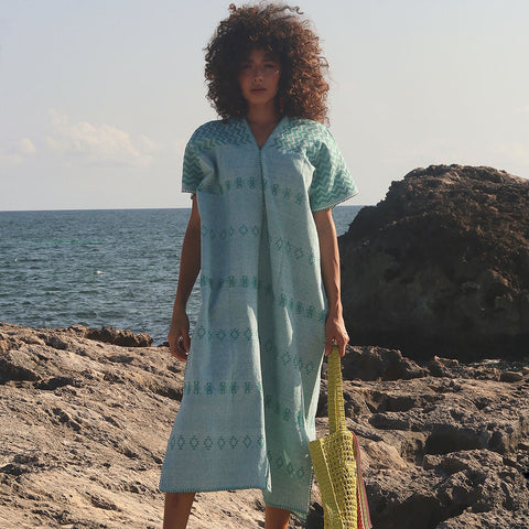 Kaftan Azurita - Aqua Con Toques De Bordado
