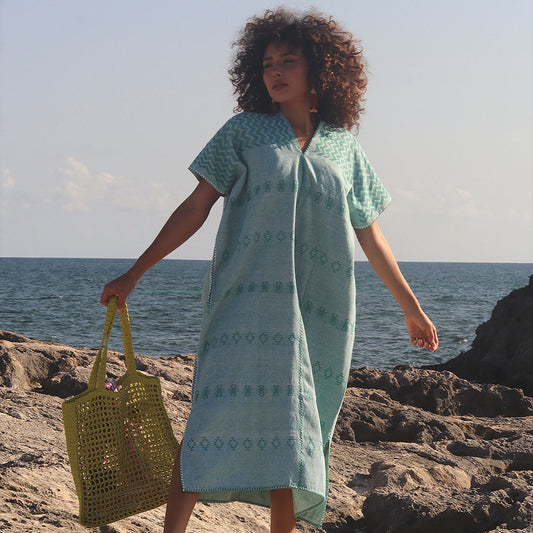 Kaftan Azurita - Aqua Con Toques De Bordado