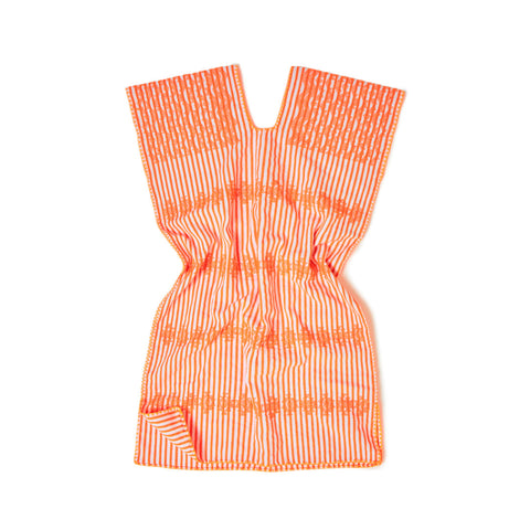 Kaftan MísticaRaíz - Rayado Naranja Y Blanco Toques En Bordado Naranja